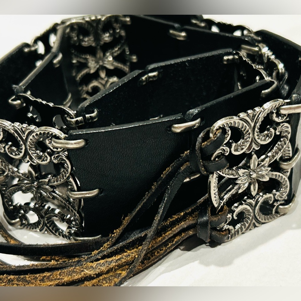 Western goth leather & metal art deco link witchy vibes belt festival rodeo wear
